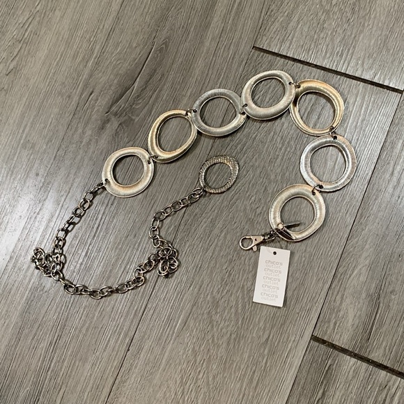 Chico’s Reptile Rounds Silver Metal Chain Belt NWT size S/M - Picture 6 of 8